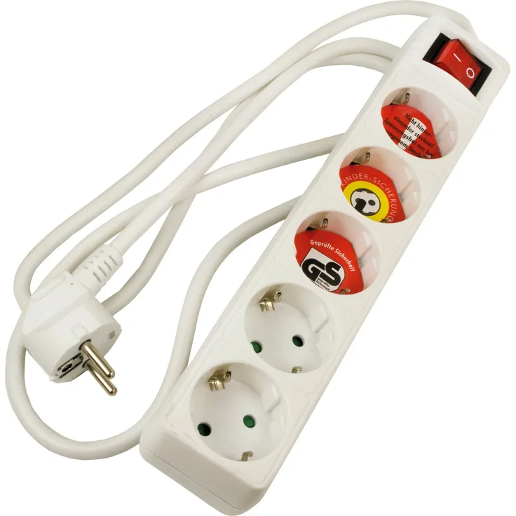 Arcas 92700005 Steckdosenleiste 5-fach mit Schalter, Kinderschutz 1,5m weiß