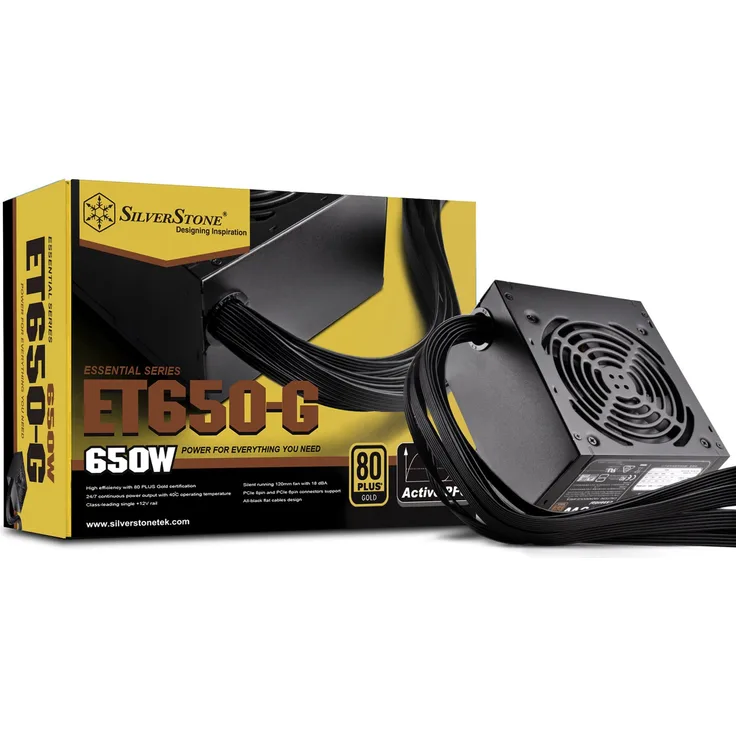Silverstone SST-ET650-G v1.2 - Strider Essential Serie, 650W 80 Plus Gold ATX flüsterleises PC-Netzteil mit 120 mm-Lüfter, Zwei 8-Pin-EPS mit Unterstützung mehrerer 8- - 6-poliger PCI-E-Anschlüsse