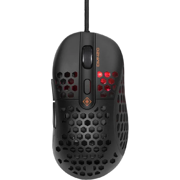 DELTACO GAMING DM420 Ultraleichte Gaming-Maus Mouse - Schwarz (RGB, Bis zu 6400 DPI, 6 Tasten, 1,8 m geflochtenes Kabel, Sensor: PMW 6400,1000Hz)