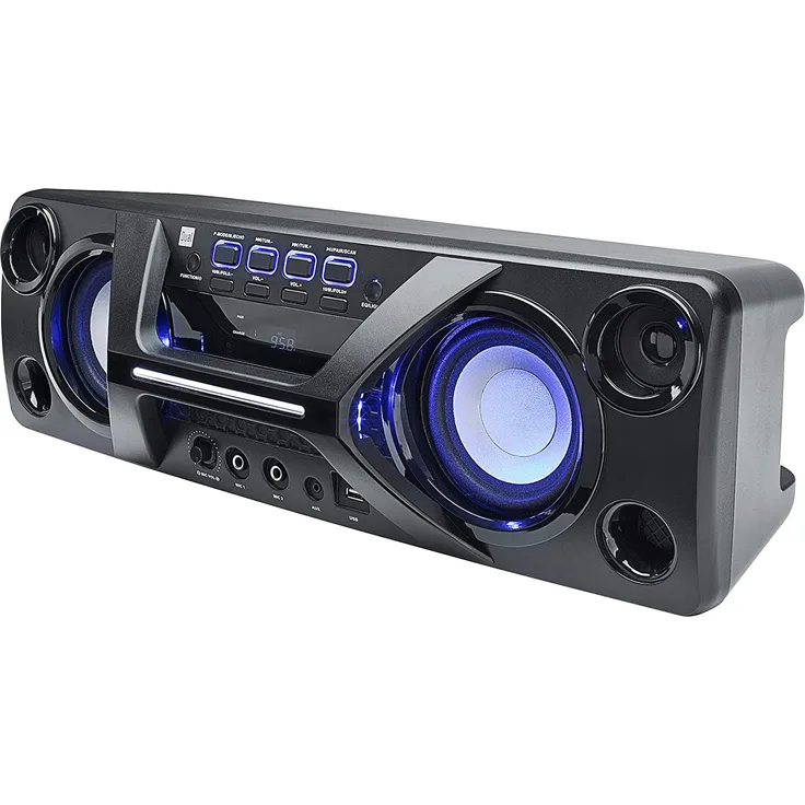 Dual Party DSBX 90 Bluetooth-Lautsprecher, UKW-Radio, Mikrofon, LED-Lichteffekte, Akkubetrieb, tragbar, schwarz