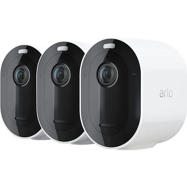 Arlo Pro 4 2K IP Überwachungskamera Aussen 3er Set, Kabellos, Licht, Farb-Nachtsicht, Bewegungsmelder, Sirene, kein Hub benötigt, weiß