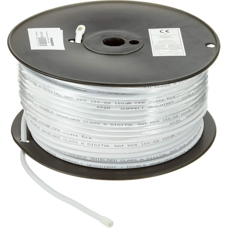 PremiumCord TV Koaxial Antennen Kabel 100m, 75 Ohm, 2x geschirmt, Klasse A, Farbe weiß