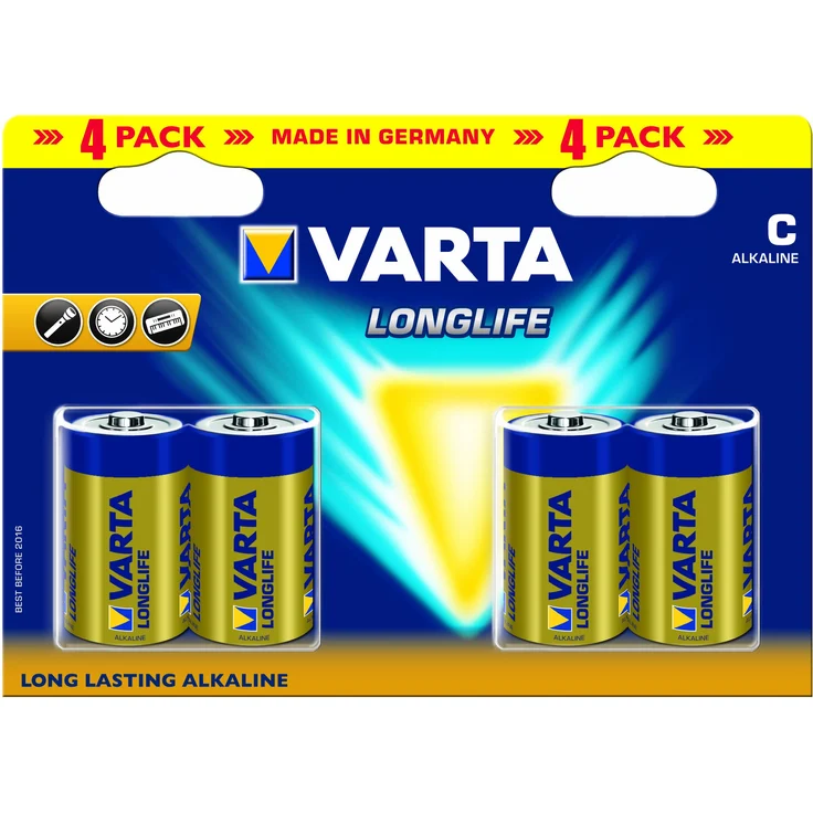 VARTA Longlife Batterie C Baby LR14 Batterie, Alkaline Batterien, ideal für Fernbedienung Radio Wecker und Uhr (4er Pack) – Bild 1