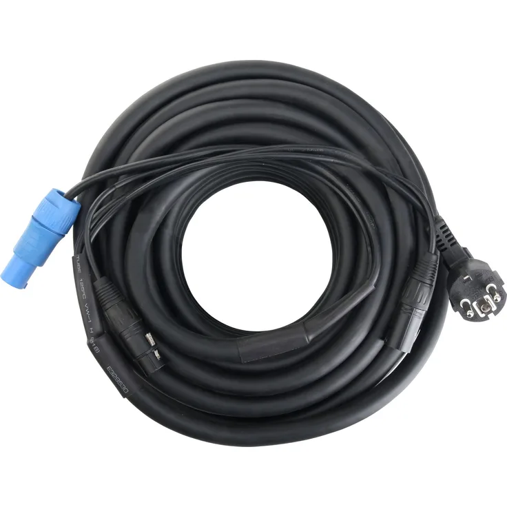 Pronomic Stage EUPPD-15 Hybridkabel Schuko-Powercon kompatibel + DMX 3-polig, 15m (ideal zur Verkabelung von Lichteffekten & Bühnenbeleuchtung)