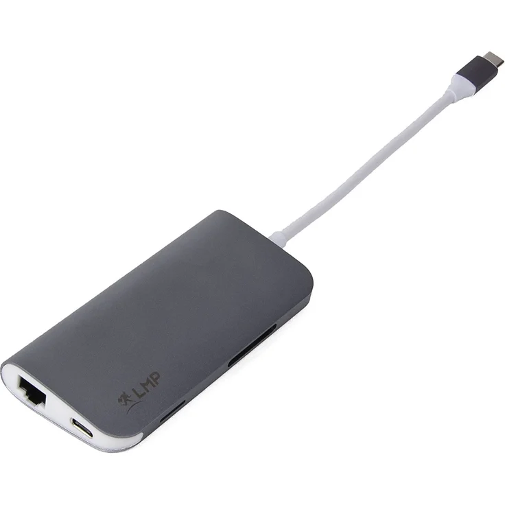 LMP USB-C-Mini-Dock, 8 Anschlüsse mit HDMI   3 x USB 3.0   Ethernet   SD/MicroSD   Ladung USB-C   Sterngrau – Bild 1