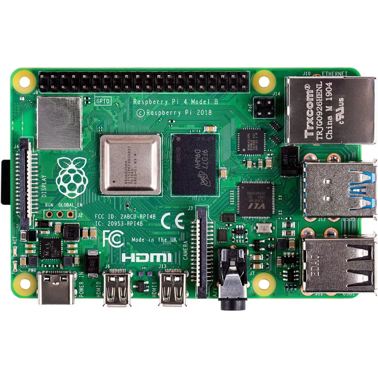 Raspberry Pi 4 Modell B, 4 GB, ARM-Cortex-A72 4 x, 1,50 GHz, 4 GB RAM, WLAN-ac, Bluetooth 5, LAN, 4 x USB, 2 x Micro-HDMI