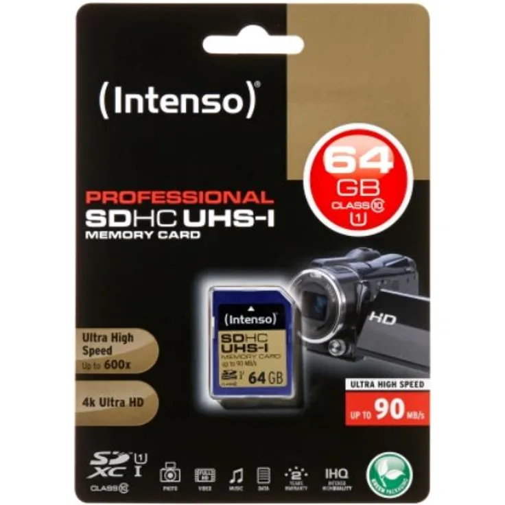 Intenso Professional SDXC UHS-I Class 10 64GB Speicherkarte (bis 90Mbps) schwarz