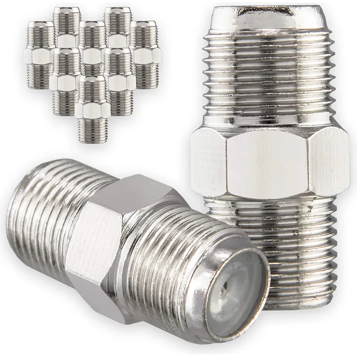 SET Vernickelt ( 10 x F-Verbinder Breiter Mutter )