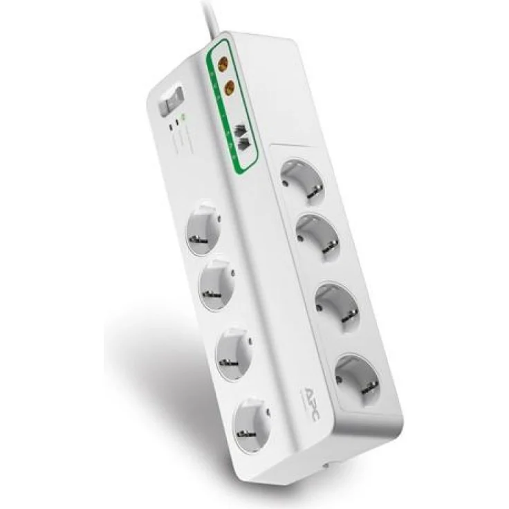 APC Surge Protector - PMF83VT-GR - Steckdosenleiste mit Überspannungsschutz (8-fach Stecker Schuko, schaltbar, 2 TV--Video- und 2 Telefon-Schutz-Ausgänge - Farbe: weiß) – Bild 1