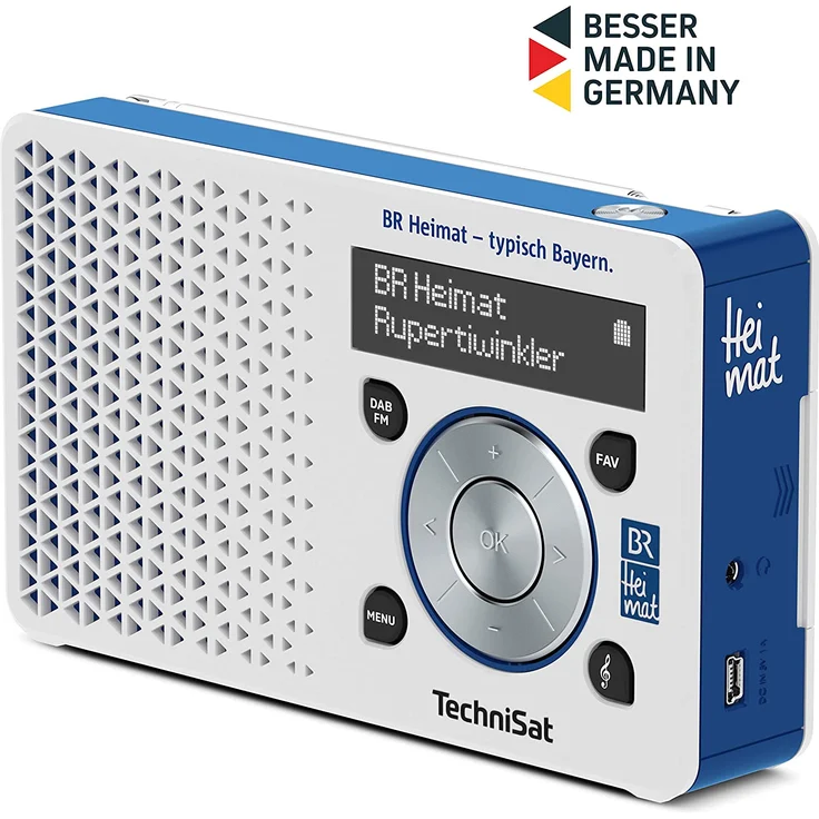 TechniSat Digitradio 1 BR Heimat-Edition Mini Tragbares Radio, OLED-Display, weiß, blau – Bild 3