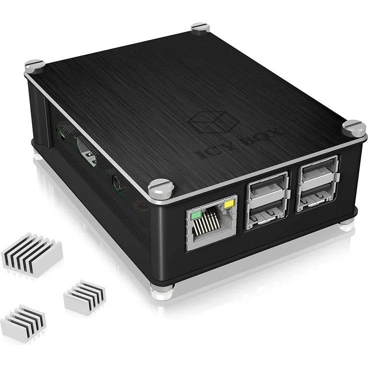 ICY BOX IB-RP102 Gehäuse für Raspberry Pi 2 & 3 Model B, Aluminium, 3X Kühlkörper, luftdurchlässiges Seitengitter, schwarz