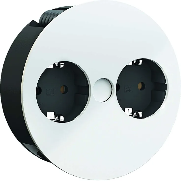 2-fach Steckdose TWIST in Weiß matt zum Einbau in Arbeitsplatten / Tischsteckdose / Steckdose / Doppel-Steckdose
