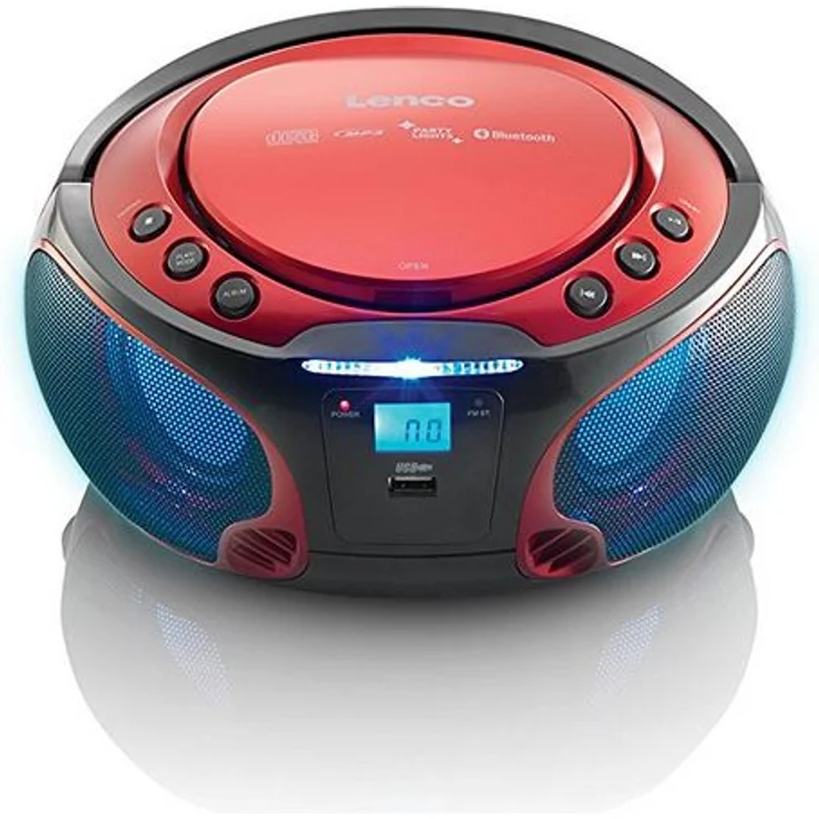 Lenco Boombox SCD-550 Red Tragbarer Cd-Player mit Discolichteffekt, FM Radio, USB Playback, Bluetooth, Aux-Eingang, Kopfhörerbuchse Rot – Bild 3