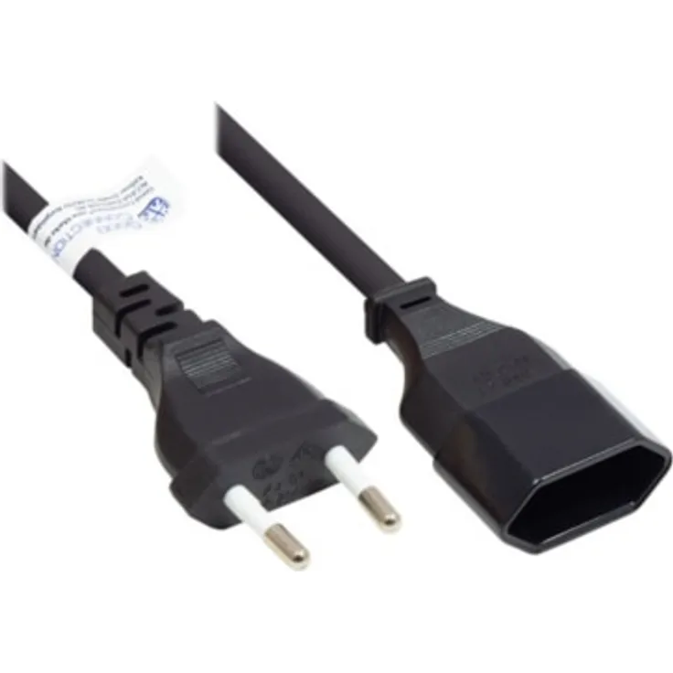 Good Connections Euro-Verlängerung - 3 m - Euro-Stecker Typ C (gerade) an Euro-Buchse (gerade) - KUPFERLEITER CU - Adernquerschnitt: 0,75 mm² - Stromkabel-Verlängerung - SCHWARZ