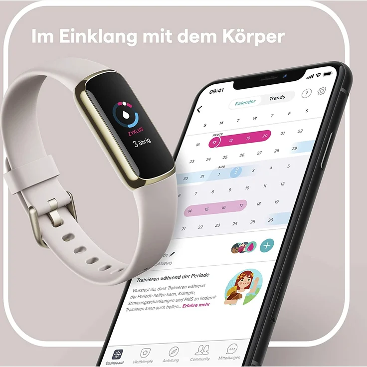 Fitbit Luxe Fitness-Tracker GPS, Damen, Einheitsgröße, Edelstahlgehäuse, Silikonarmband, Mondweiß/Softgold – Bild 6