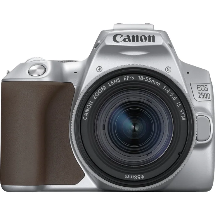 Canon EOS 250D Digitalkamera (24, 1 Megapixel, 7, 7 cm (3 Zoll) Vari-Angle Display, APS-C-Sensor, 4K, Full-HD, DIGIC 8, WLAN, Bluetooth) mit Objektiv EF-S 18-55mm F4-5.6 IS STM silber