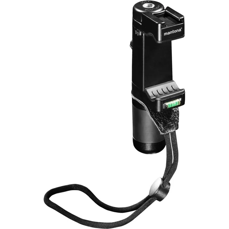 Mantona Smartphone Halter Movie Maker - Professionelle, komfortable Smartphone Halterung Griff Halter Klemme, Alu Griff, für Smartphone und iPhone Breite 55-94 mm, 3x 1-4 Zoll und Blitzschuh