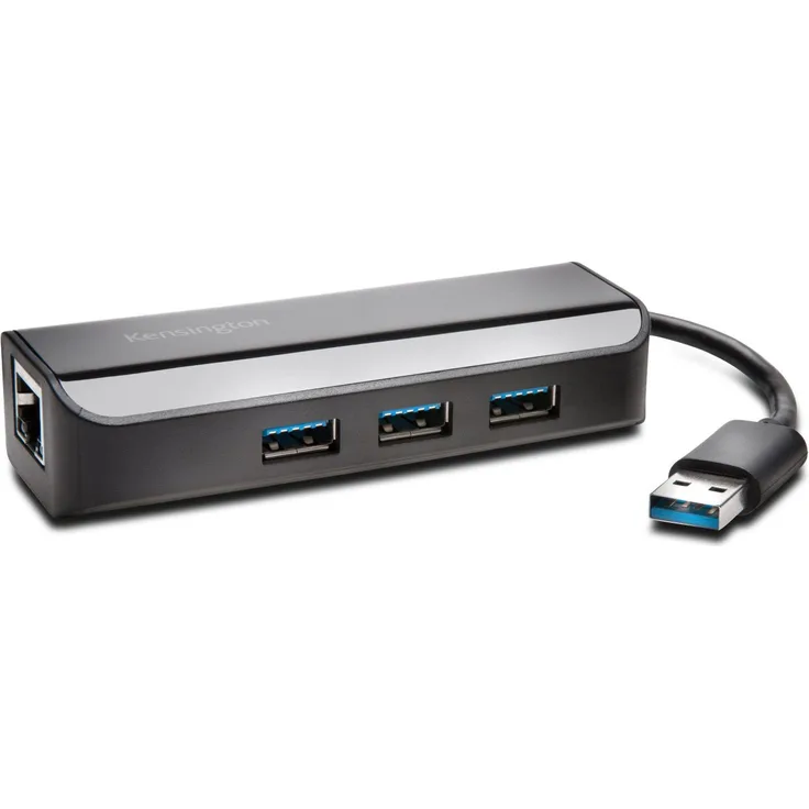 Kensington Ethernet Anschlussadapter UA3000E, USB 3.0 auf 10-100 Ethernet Adapter mit 3 USB Anschlüssen, K33982WW