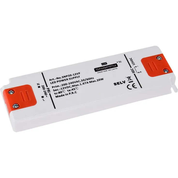 LED-Trafo 230V auf 12V=, 0,5-20 Watt Ein 180-240V, Super SlimLine