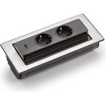 EVOLine BackFlip Cuisine Edelstahl 2x Steckdose mit USB-Charger, versenkbar / Mehrfachsteckdose / Steckdosenverteiler