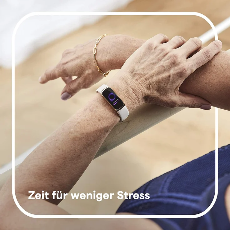 Fitbit Luxe Fitness-Tracker GPS, Damen, Einheitsgröße, Edelstahlgehäuse, Silikonarmband, Mondweiß/Softgold – Bild 5