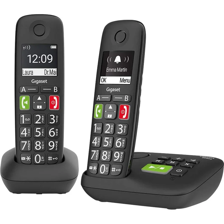 Gigaset E290A Duo 2 schnurlose, analoge DECT-Telefone, mit Anrufbeantworter, großen Tasten und großem Display, Analog-Telefon, schwarz – Bild 2