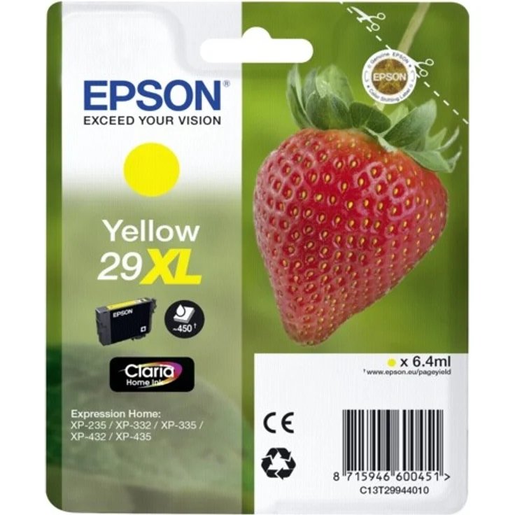 Epson Original 29XL Tinte Erdbeere, XP-235 XP-332 XP-335 XP-432 XP-435 XP-245 XP-342 XP-345 XP-442 XP-445 XP-247 XP-257 XP-255 XP-352 XP-355 XP-452 XP-455, (gelb) – Bild 1