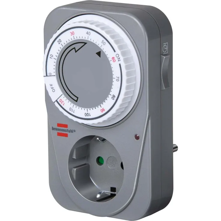 Brennenstuhl Countdown Timer MC 120, mechanische Timer-Steckdose (Timer für Steckdose mit Countdown Funktion und erhöhtem Berührungsschutz) grau