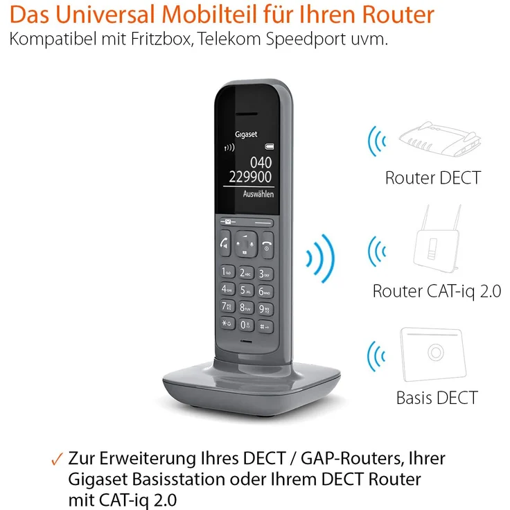 Gigaset CL390HX Universal Mobilteil, Design Telefon, geeignet für FRITZ!Box und HD Voice Freisprechfunktion, schnurloses DECT Telefon mit großem Grafik Display, Satellite Grey, VoIP-Telefon, grau – Bild 2