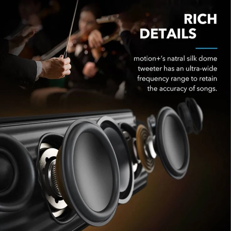 soundcore Motion+ Bluetooth HiFi Lautsprecher mit Hi-Res 30W Audio, Intensiver Bass, Kabelloser, mit App, USB C Konnektivität, Flexibler EQ, 12h Akkulaufzeit, IPX7 Wasserschutz (Schwarz) – Bild 3
