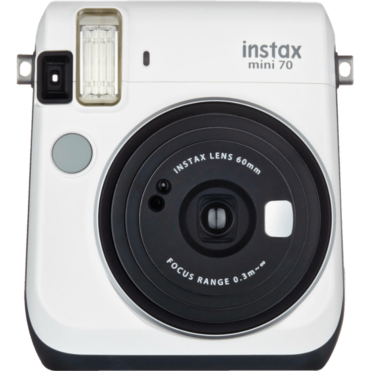 Fujifilm Instax Mini 70 Sofortbildkamera, Moon White, inkl. Batterien, Trageschlaufe