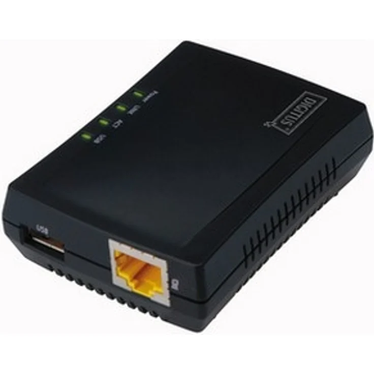 DIGITUS Fast Ethernet USB Netzwerk Server, multifunktional für NAS, USB-Hub, Drucker, DVD-Laufwerk, 1 Port, USB 2.0, 10-100 Mbit-s Netzwerk, RJ45, Schwarz – Bild 1