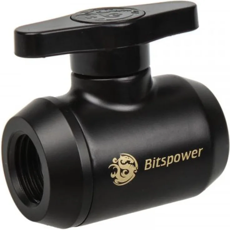 Bitspower Absperrhahn 2 x G1-4 Zoll IG, schwarzer Griff  Carbon