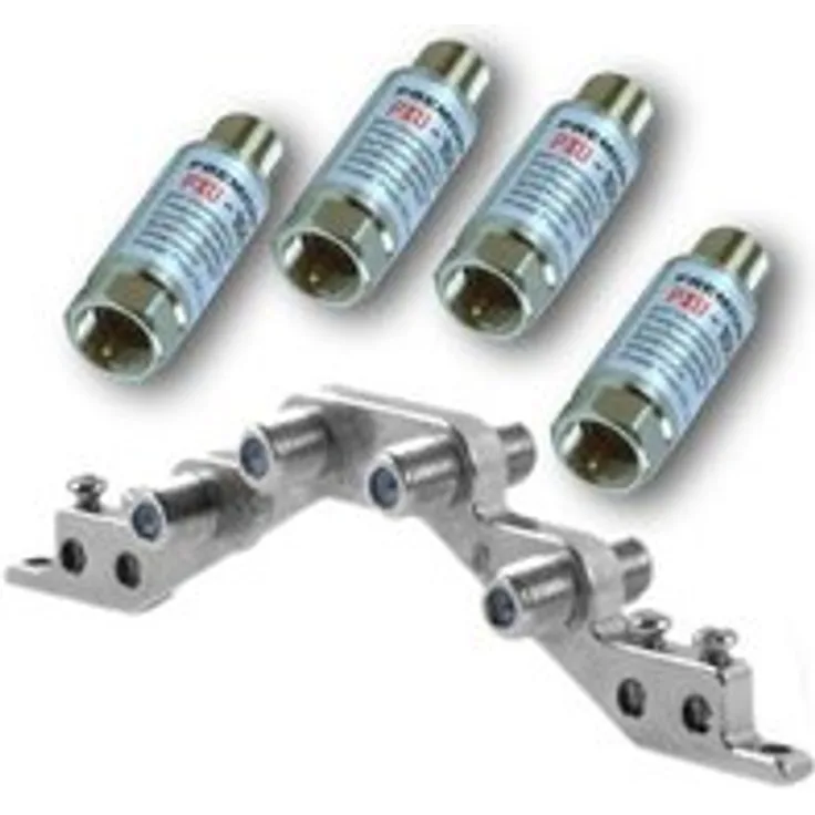 1x PremiumX Masseblock 4-fach Erdungsblock + 4x Überspannungsschutz PXU-1000 für SAT DVB-T UKW ,