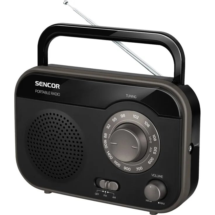 'Sencor SRD 210 B – (tragbar, Analog, Radio AM, FM, 1 W, 7,62 cm (3), 3,5 mm) schwarz