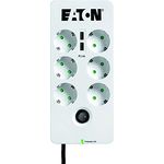 Eaton Protection Box 6 Tel USB DIN - Steckdosenleiste mit Überspannungsschutz (6-fach Schuko Buchse, schaltbar, Telefonschutz und USB Ausgänge) - weiß