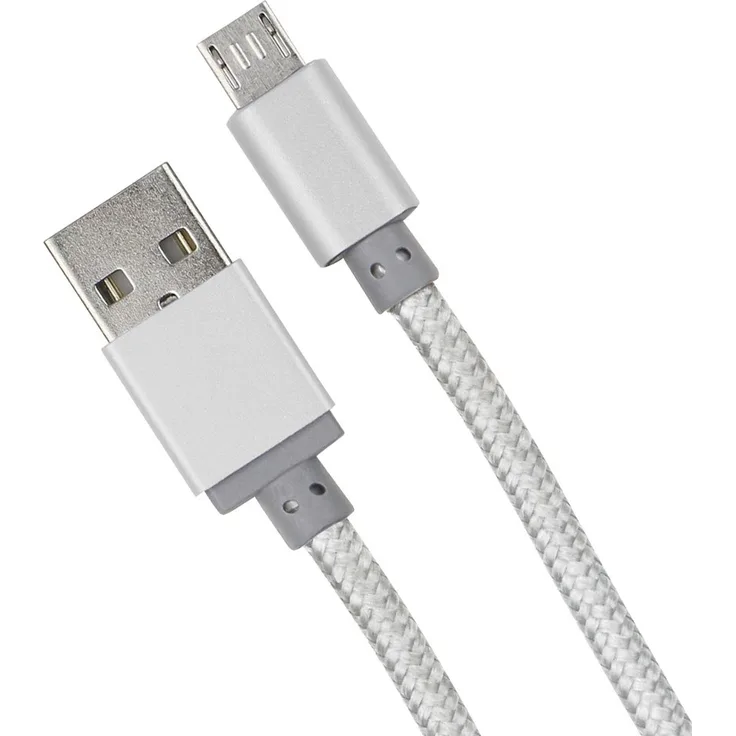 Fontastic Datenkabel Elox MicroUSB 1m Silber Stecker Alu-Gehäuse Kabel Nylon-Ummantelung (217678)