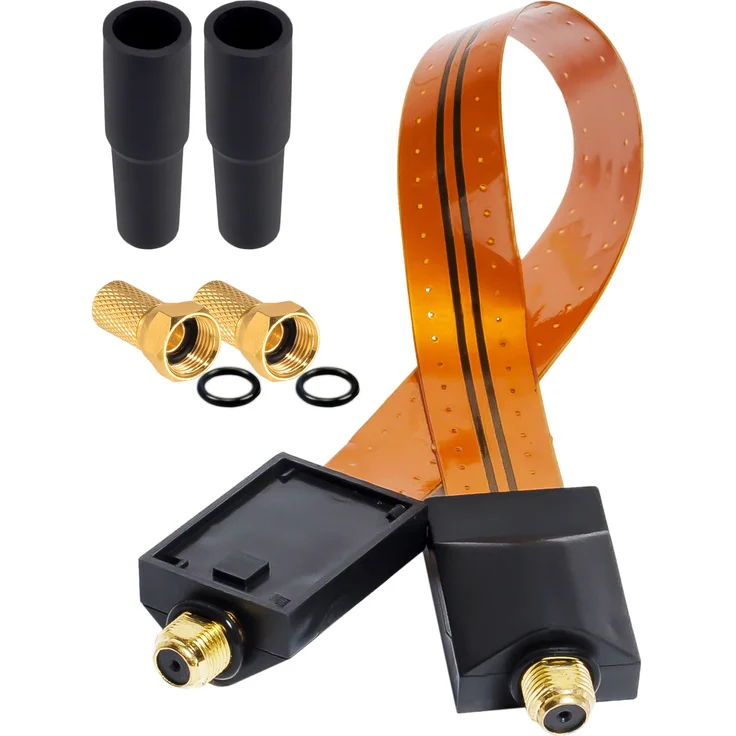 HB Digital SAT Fensterdurchführung High-Quality GOLD + 2 x F-Stecker vergoldet + 2 x Gummitüllen für Fenster und Türen Ultra Flach – Bild 1
