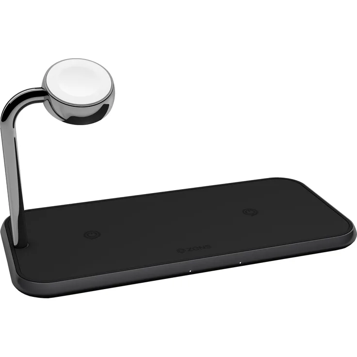 ZENS Qi-MFi-zertifiziertes Aluminium 3fach-Ladegerät für 2 Geräte + Apple Watch, Fast Charging für iPhone SE 2020-11-11 Pro-11 Pro Max-Xs-Xs Max-Xr-X-8-8 Plus - Kompatibel mit allen Qi-fähigen Geräten