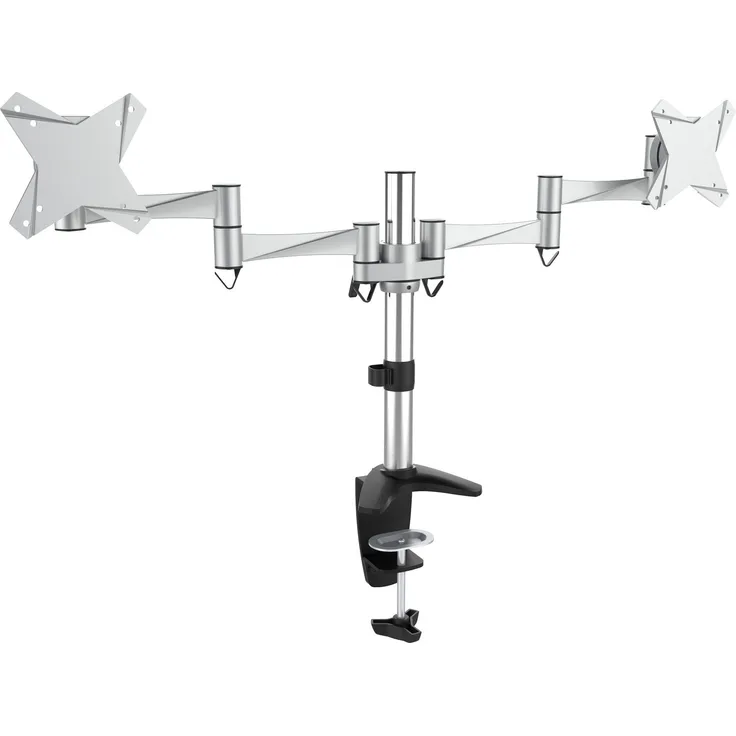 RICOO Monitor Tischhalterung für 2 Monitore Monitorhalterung TS3311 Monitorständer Schwenkbar Neigbar Höhenverstellbar Schreibtisch Bildschirmständer Tisch Ständer Monitorhalterungen VESA 75x75 100x100 / Silber