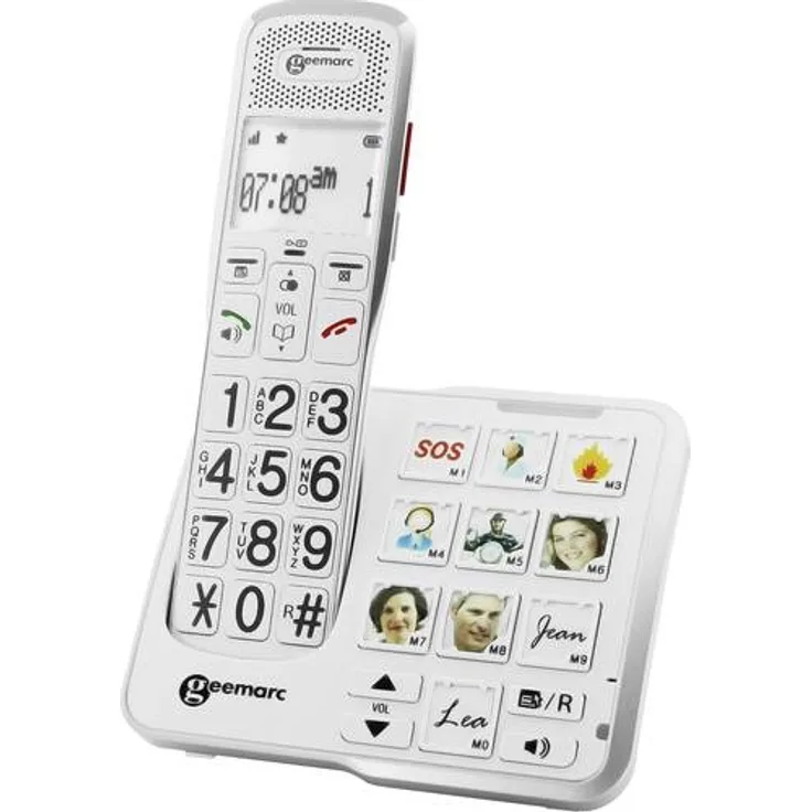 Geemarc AmpliDECT 595 schnurloses verstärktes 50 dB Schwerhörigentelefon mit Fototasten, Anrufbeantworter, Sprachansage und SOS Taste - Deutsche Version