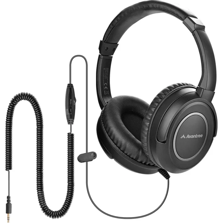 Avantree HF039 Over Ear TV Kopfhörer mit Langes Kabel (16.4 Fuß / 5M), HiFi Stereo Headset für Fernseher, mit Ohrmuscheln, 3.5mm Audio Output, mit Spiralenkabel und eingebauter Lautstärkeregelung
