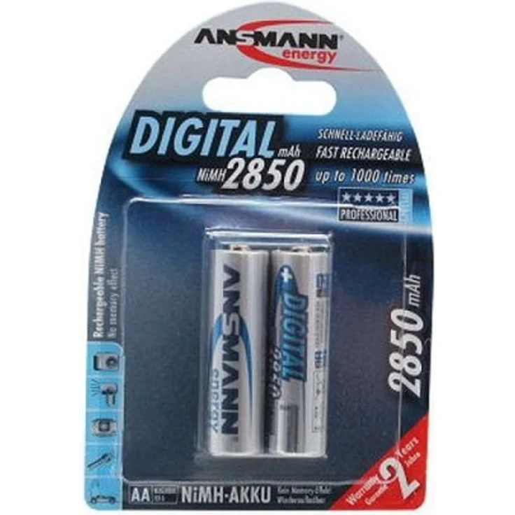 ANSMANN Akku AA Typ 2850mAh NiMH 1,2V - Mignon AA Batterien wiederaufladbar, mit hoher Kapazität ideal für hohen Strombedarf wie Kamera, Foto-Blitz, Taschenlampe, Controller (2 Stück) – Bild 1
