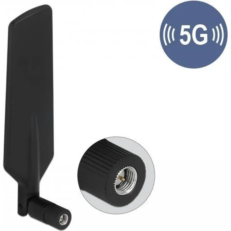 Delock 5G LTE Antenne SMA Stecker -1 - 3 dBi omnidirektional drehbar mit Kippgelenk schwarz (12606)