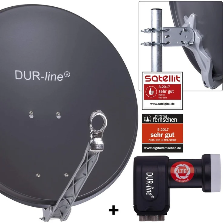 DUR-line Select 60/65 cm Sat Anlage 4 Teilnehmer Komplett Set anthrazit – Bild 1
