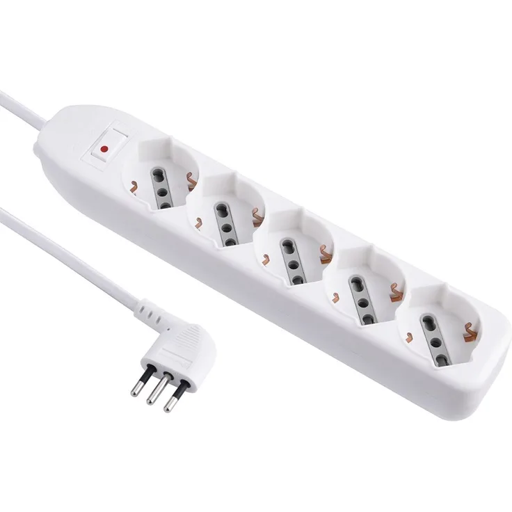 Electraline 62064 Mehrfachsteckdose 5 Sitzer Blasenfolie (Schuko + 10/16 A) Kabel 1,5 m – Stecker klein 10 A, weiß, 62064