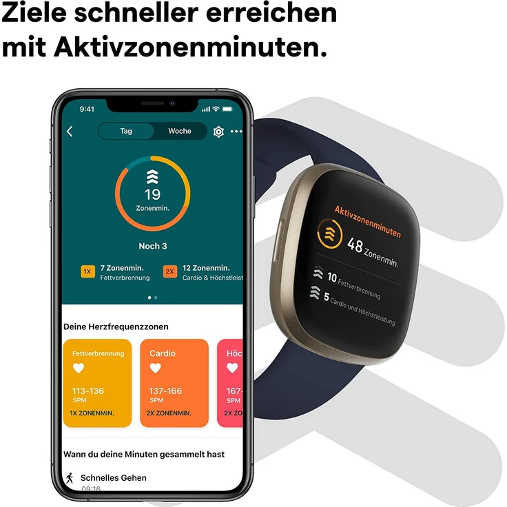 Fitbit Versa 3 Smartwatch GPS, Unisex, S/L, Aluminiumgehäuse, Softgold/Nachtblau – Bild 8