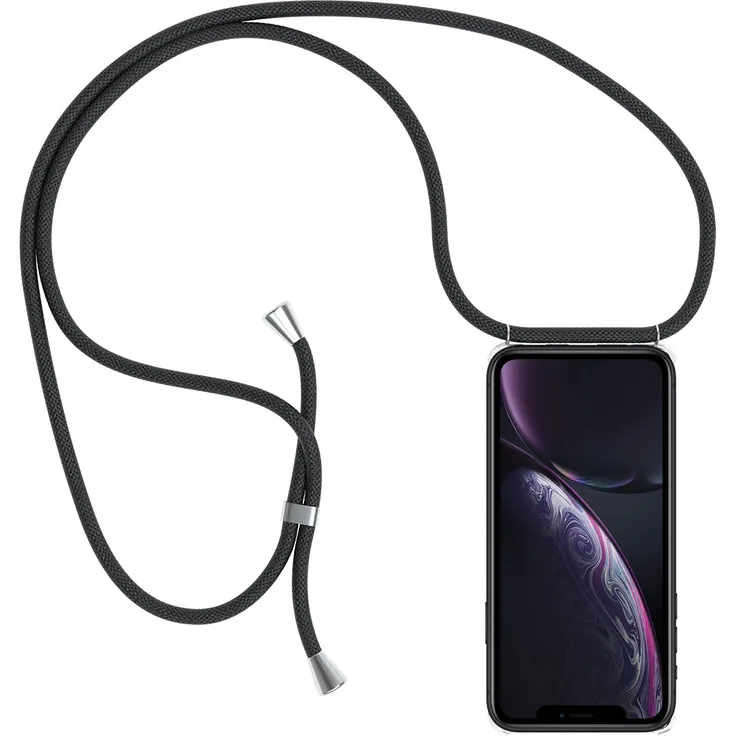 Slabo Halsband Hülle Necklace Kette für iPhone XR INKL. Hülle zum Schutz des Smartphones - SCHWARZ / TRANSPARENT