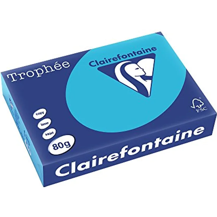 Clairefontaine 1976C Druckerpapier Trophée (80g, DIN A4 (21 x 29,7 cm), für alle Laserdrucker, Kopierer und Tintenstrahldrucker) 1 Ries blau