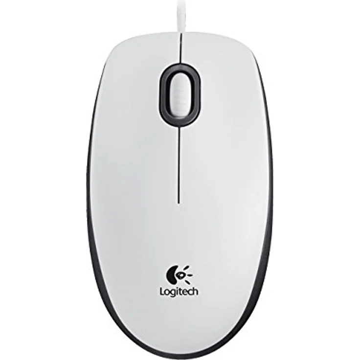 Logitech M100 Maus mit Kabel, 1000 DPI Optischer Sensor, USB-Anschluss, 3 Tasten, Für Links- und Rechtshänder, PC-Mac - weiß, Englische Verpackung – Bild 1